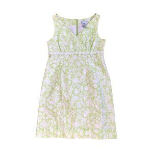 Vintage Lilly Pulitzer Womens Sz 10 Green & White Sleeveless Dress Lace Detail